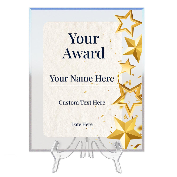 SignsByLITA Personalized Acrylic Award Plaque with Star Design – Custom Engraved Clear Desk Award, Recognition Gift, Office Decor (Multiple Sizes)