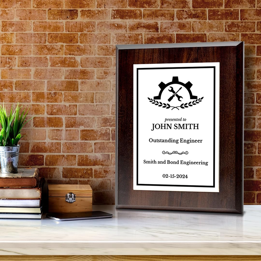 Engineering and Mechanics Theme Customizable Award Plaque | Easel Mount Option | Recognition of Achievement and Service Personalizable Plaques