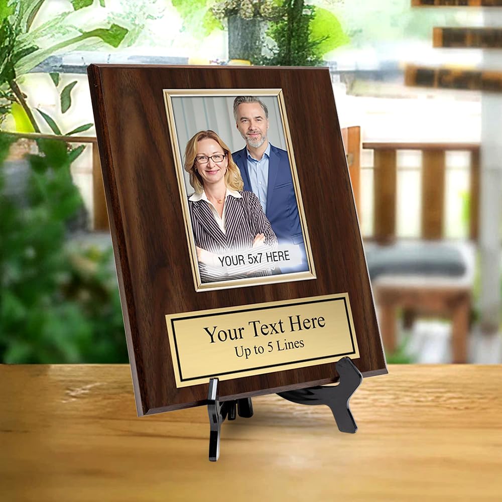Personalized Wooden Photo Plaque - Horizontal Picture Holder - Custom Text on Plate