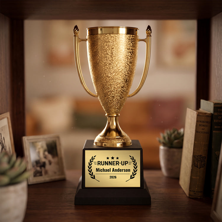 All Quality Runner-Up Cup Trophy, Custom Engraved Gold Cup — Personalized Runner-Up Award for Contests & Competitions