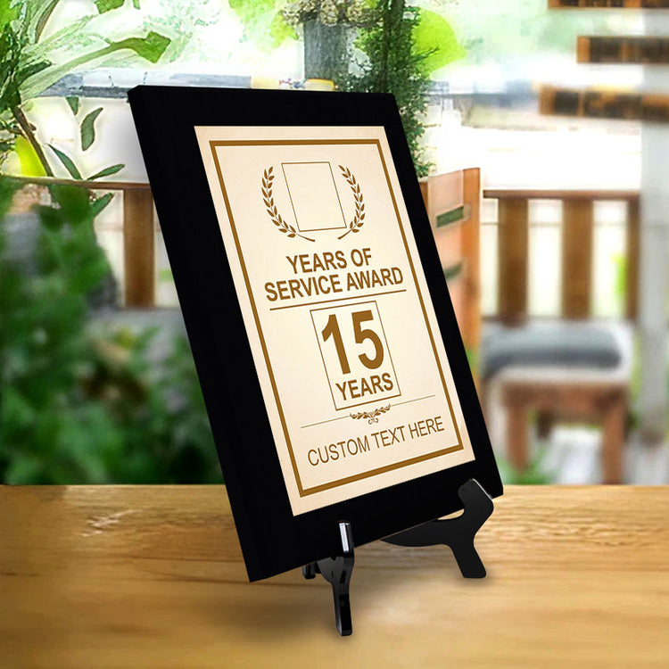 Years of Service Award Plaque — 15 Years Award Personalized (Black) Wall Plaque With Easel Acrylic Stand | Workplace Recognition Ceremonies Award Plaques