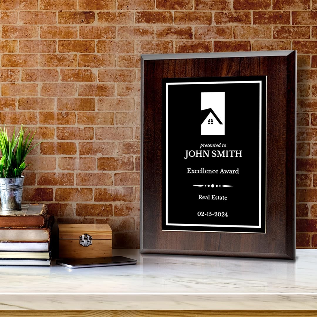 Real Estate Theme Customizable Award Plaque | Easel Mount Option | Recognition of Achievement and Service Personalizable Plaques