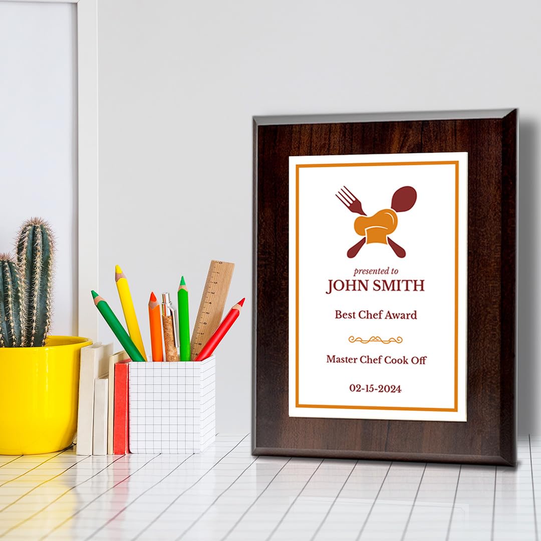 Cooking Competition and Chef Customizable Award Plaque | Easel Mount Option | Recognition of Achievement and Service Personalizable Plaques