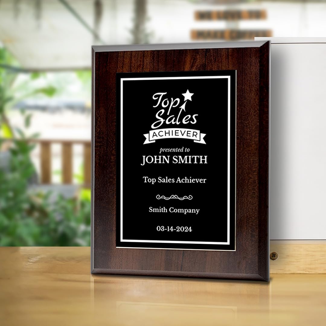 Top Sales Achiever Customizable Award Plaque | Easel Mount Option | Achievement and Recognition Personalizable Plaques