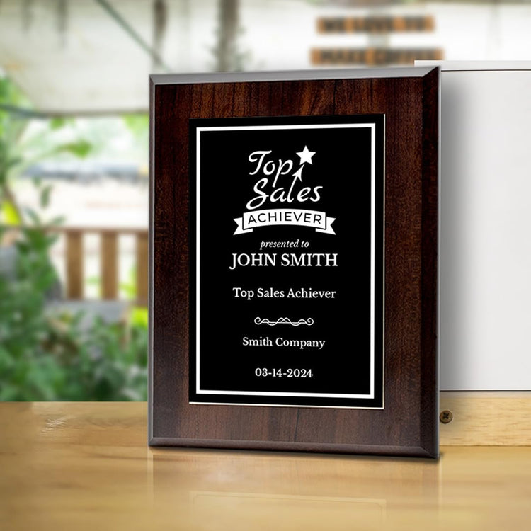 Top Sales Achiever Customizable Award Plaque | Easel Mount Option | Achievement and Recognition Personalizable Plaques