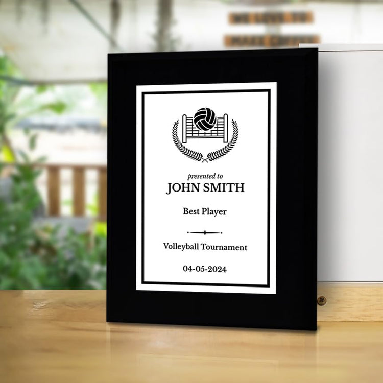 Volleyball Customizable Black Frame Wooden Award Plaque | Easel Mount Option | Achievement and Recognition Personalizable Plaques