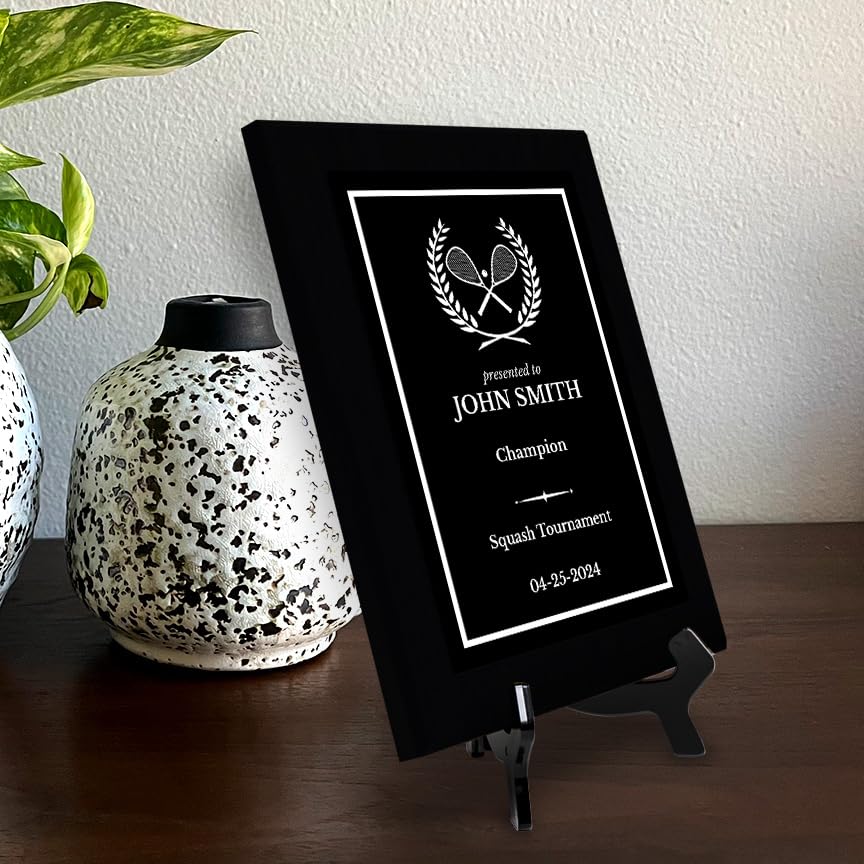 Squash Customizable Black Frame Wooden Award Plaque | Easel Mount Option | Achievement and Recognition Personalizable Plaques | Sports Award