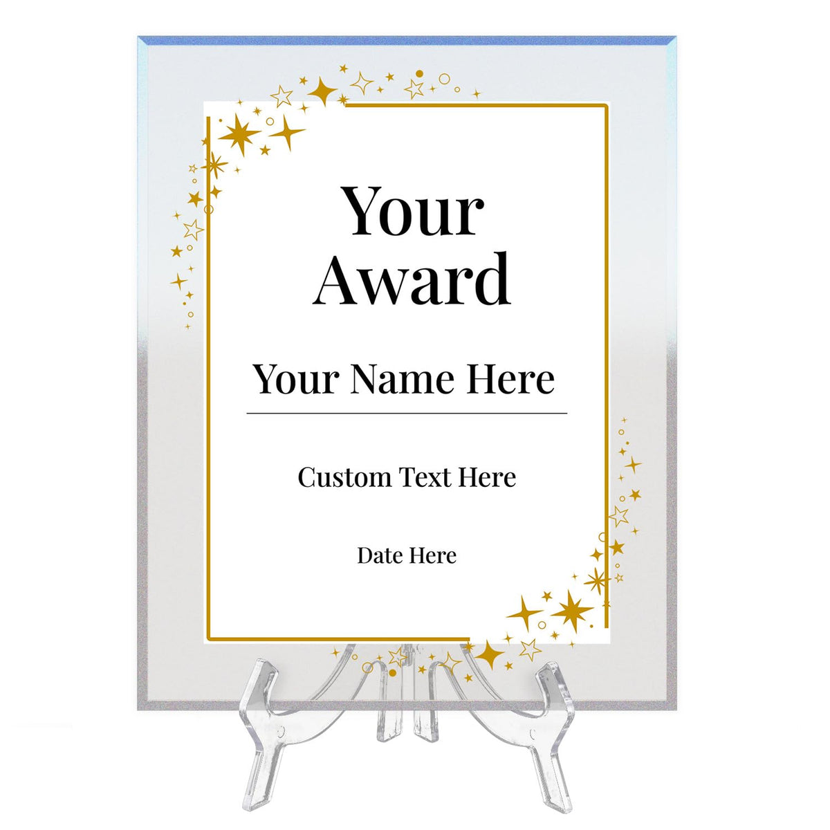Signs ByLITA Personalized Acrylic Award Plaque with Corner Stars Design – Custom Engraved Clear Desk Award, Recognition Gift, Office Decor (Multiple Sizes)