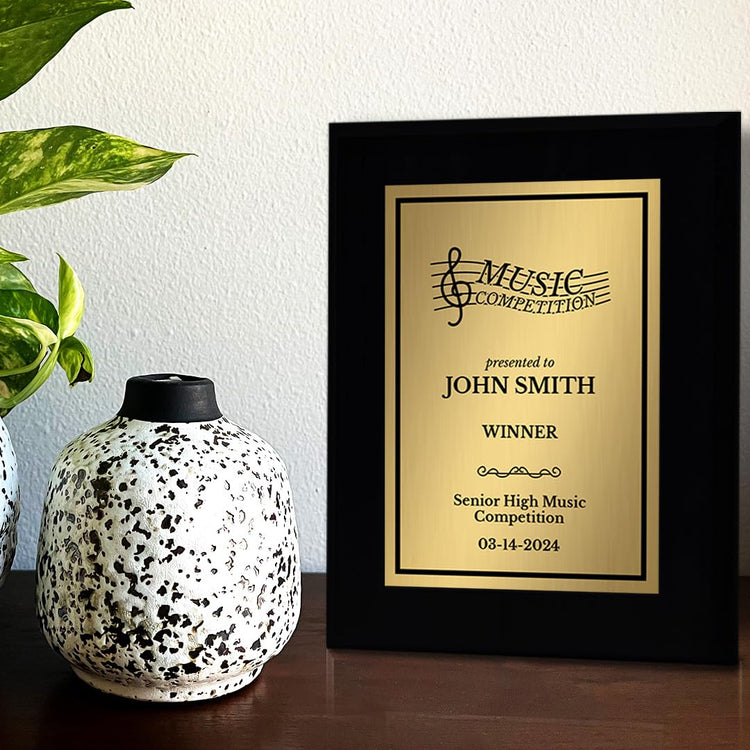 Music Competition Customizable Black Frame Award Plaque | Easel Mount Option | Achievement and Recognition Personalizable Plaques
