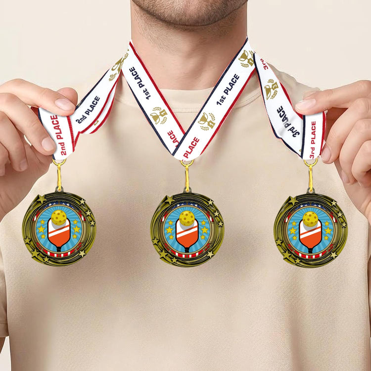 All Quality Stars Design Pickleball Medal - 1st, 2nd, 3rd Place