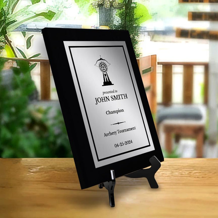 Archery Customizable Black Frame Wooden Award Plaque | Easel Mount Option | Achievement and Recognition Personalizable Plaques | Sports Award