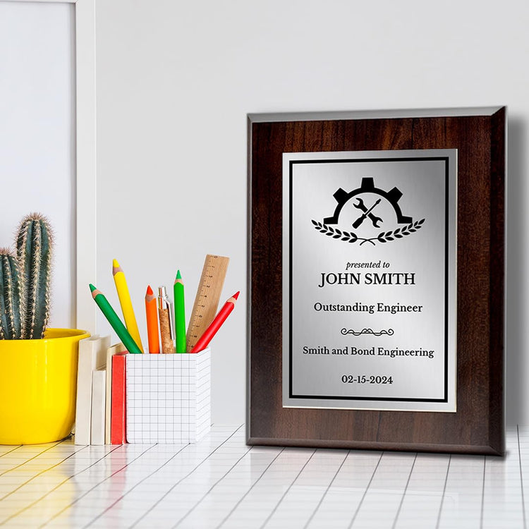 Engineering and Mechanics Theme Customizable Award Plaque | Easel Mount Option | Recognition of Achievement and Service Personalizable Plaques