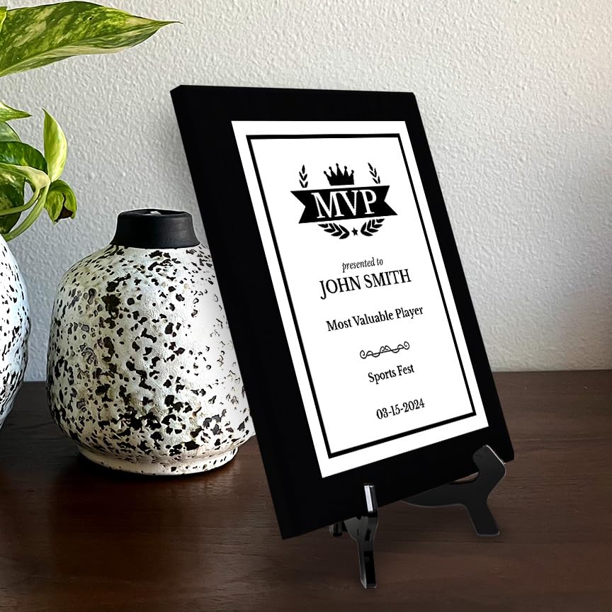 MVP (Most Valuable Player) Customizable Black Frame Award Plaque | Easel Mount Option | Achievement and Recognition Personalizable Plaques