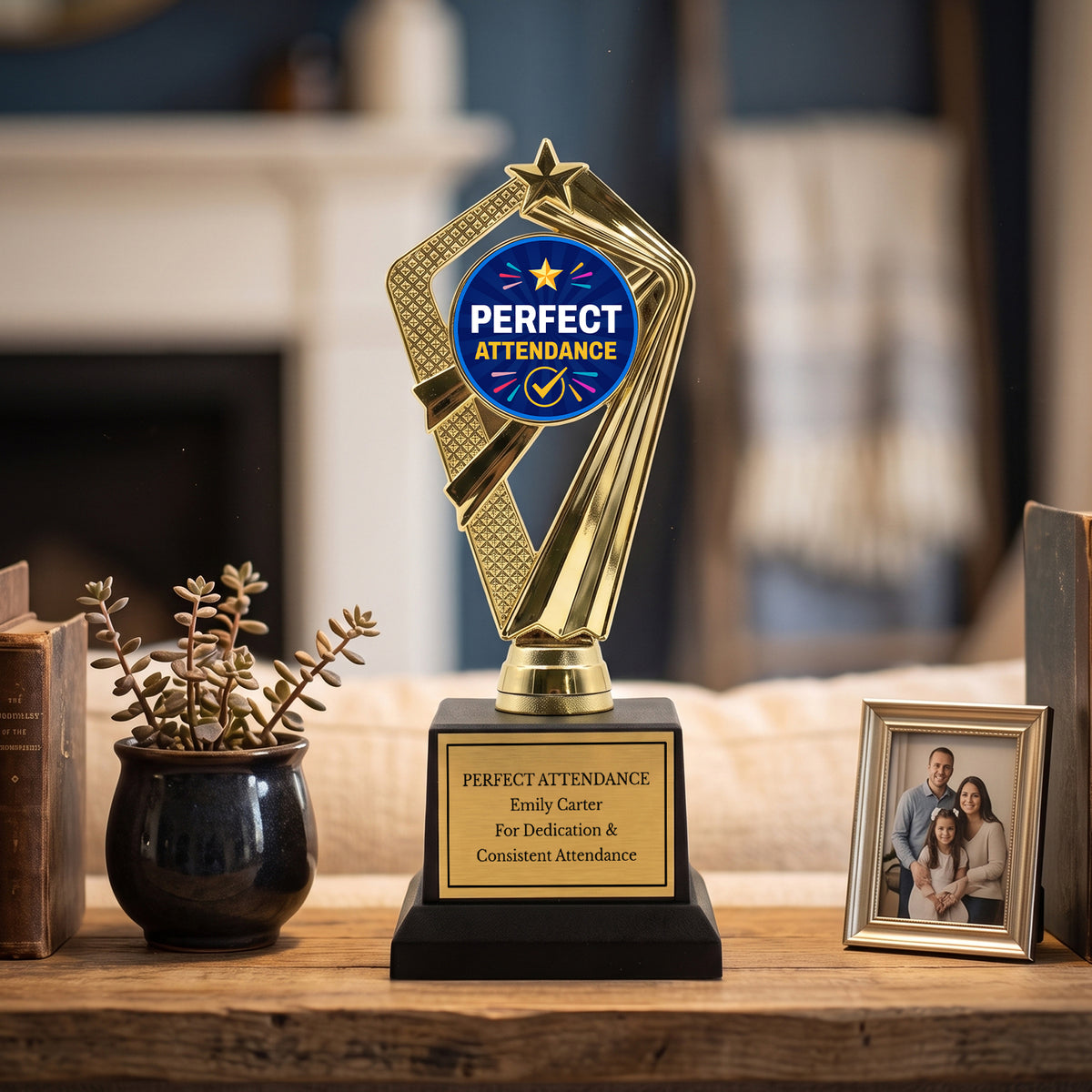 All Quality Perfect Attendance Trophy, Custom Engraved Star Award — Personalized Attendance Recognition Award for Students