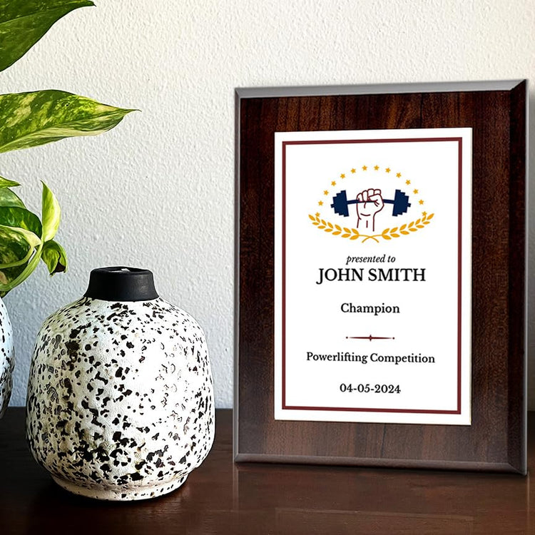 Powerlifting Customizable Wooden Award Plaque | Easel Mount Option | Achievement and Recognition Personalizable Plaques