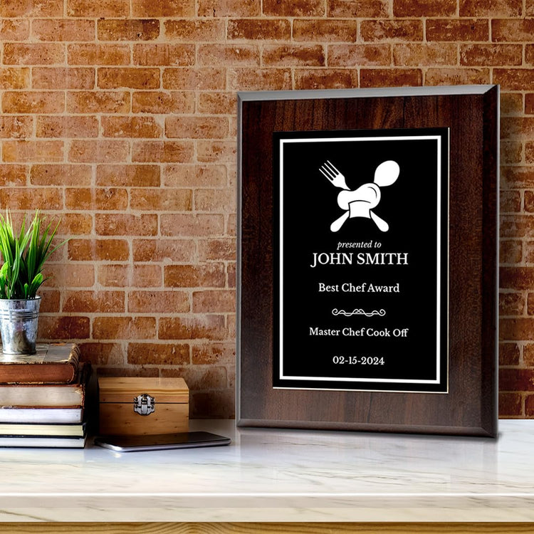 Cooking Competition and Chef Customizable Award Plaque | Easel Mount Option | Recognition of Achievement and Service Personalizable Plaques