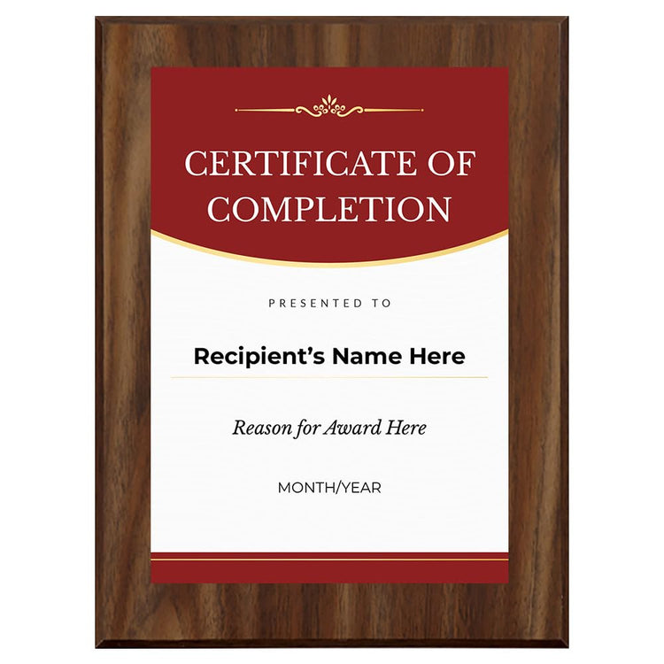 Certificate of Completion (Wooden) Wall Plaque With Easel Acrylic Stand | Certificates & Achievements Personalized Wall Prints (Plaques)
