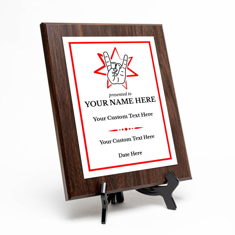 Rock and Roll Novelty Funny Customizable Award Plaque | Easel Mount Option | Funny Parody Achievement Personalizable Plaques