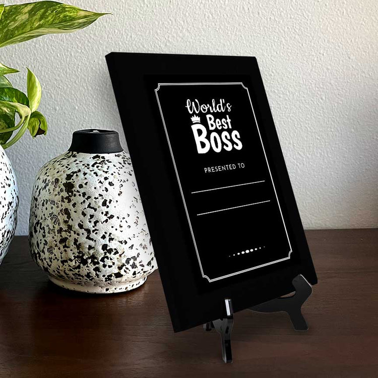 World's Best Boss' Personalized Wall Plaque With Easel Acrylic Stand | Novelty/Funny Office Award Plaques