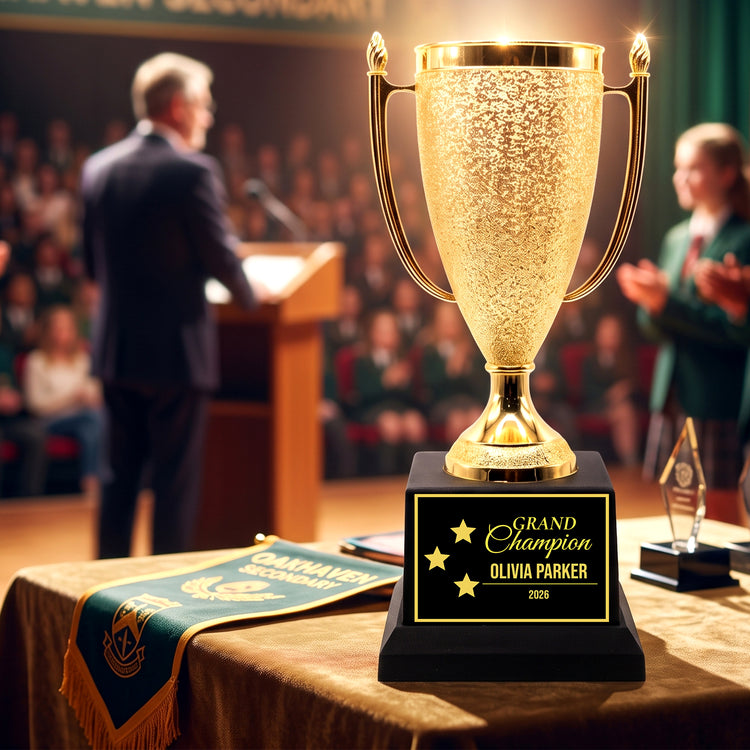 All Quality Grand Champion Cup Trophy, Custom Engraved Gold Cup — Personalized Grand Champion Award for Shows, Contests & Competitions