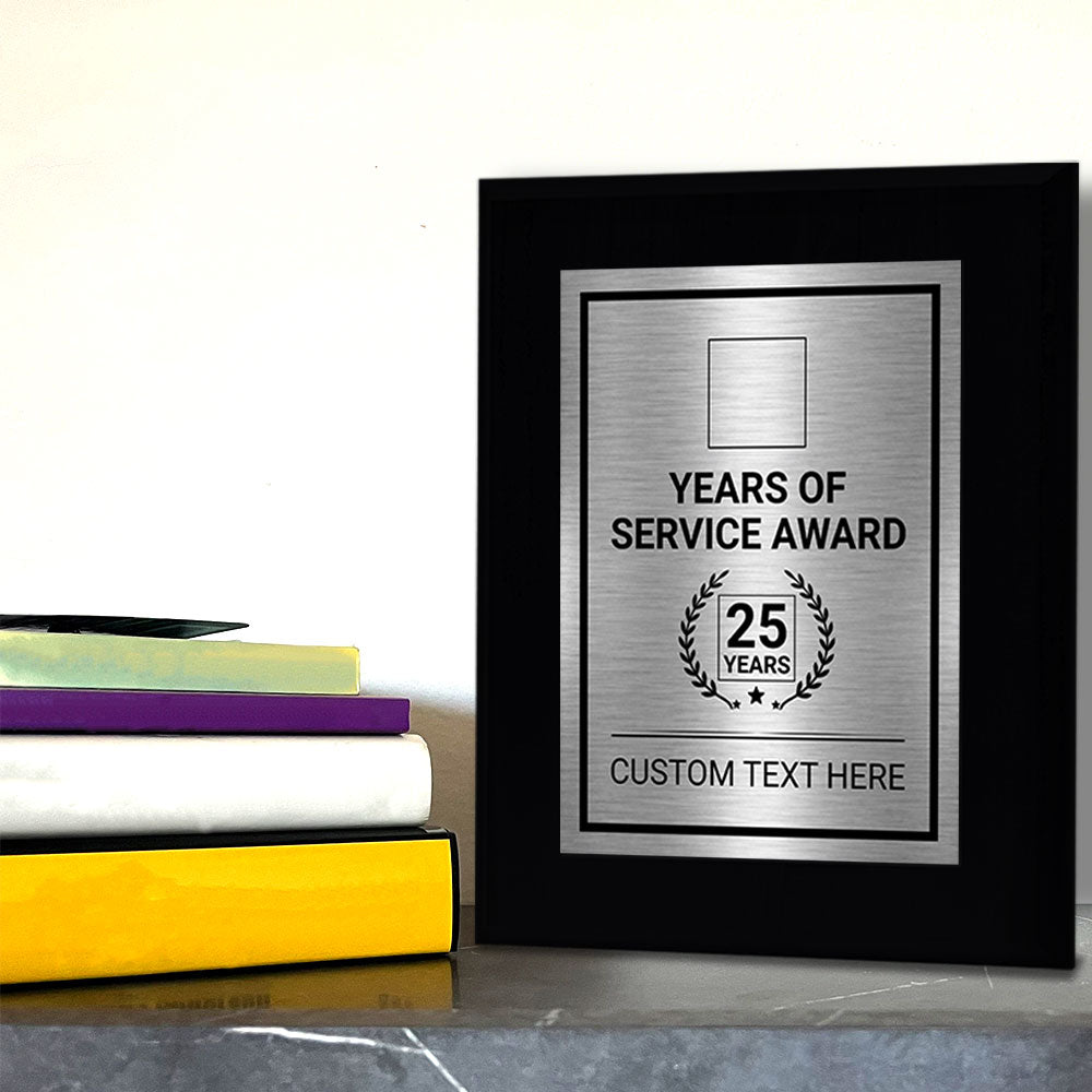 Years of Service Award Plaque — 25 Years Award Personalized (Black) Wall Plaque With Easel Acrylic Stand | Workplace Recognition Ceremonies Award Plaques