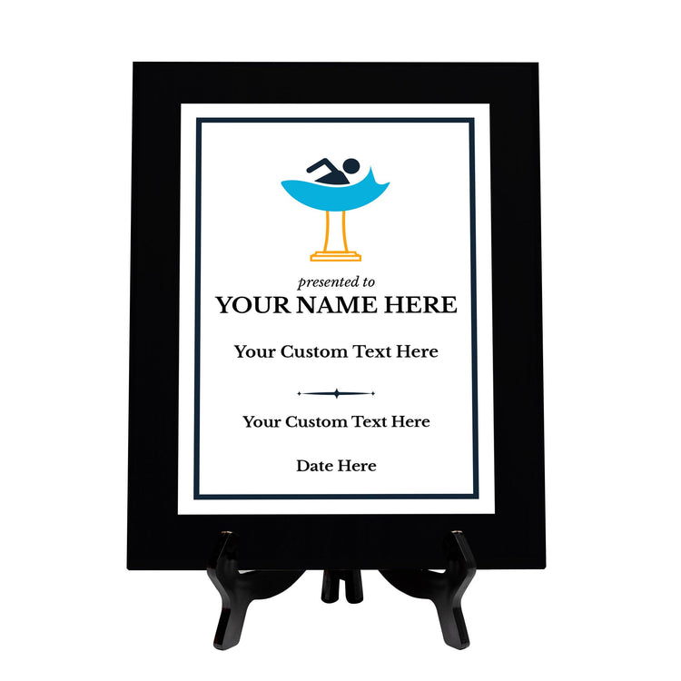 Swimming Customizable Black Frame Wooden Award Plaque | Easel Mount Option | Achievement and Recognition Personalizable Plaques