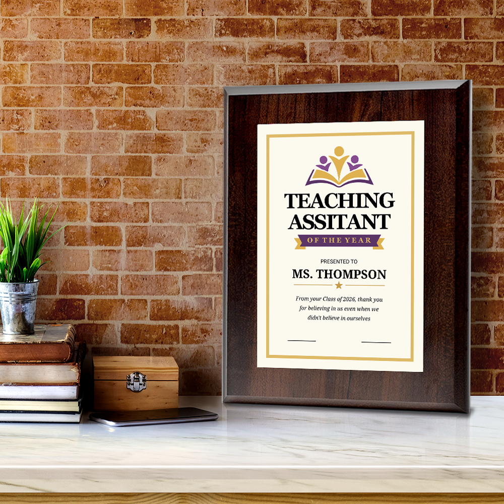 Teaching Assistant of the Year Award Personalized Wall Plaque With Easel Acrylic Stand | Education Recognition School Award Plaques