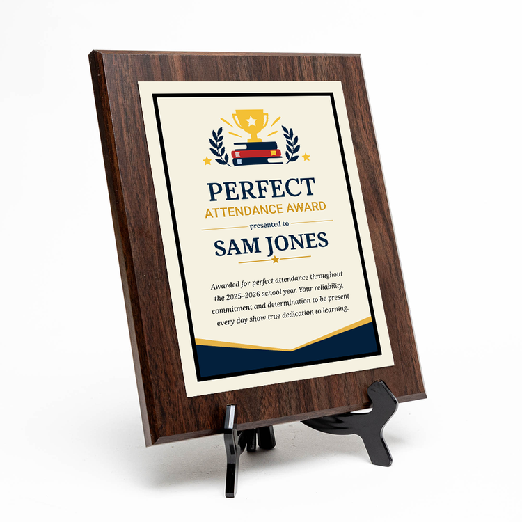 Perfect Attendance Award' Personalized Wall Plaque With Easel Acrylic Stand | Education Recognition School Award Plaques