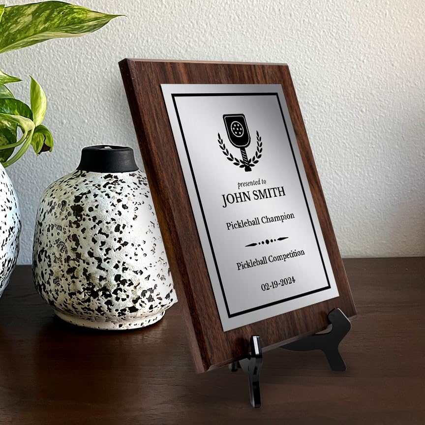 Pickleball Competition Custom Award Plaque | Easel Mount Option | Achievement and Recognition Personalizable Plaques