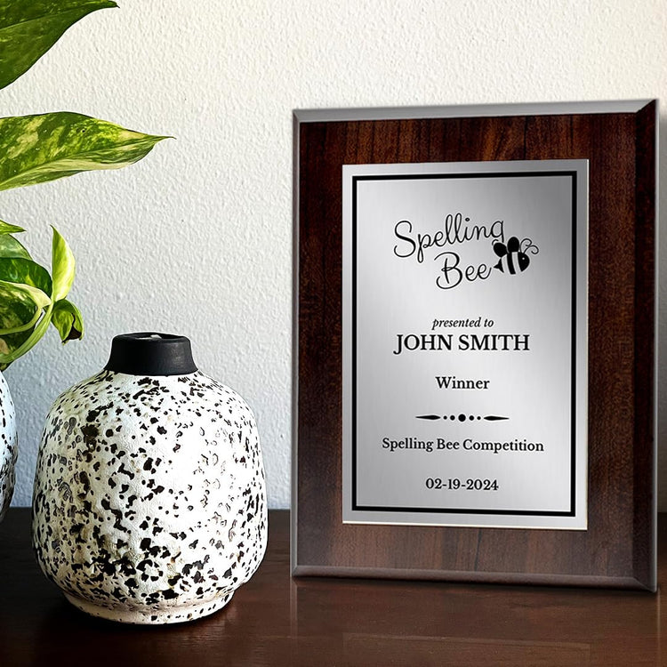 Spelling Bee Competition Custom Award Plaque | Easel Mount Option | Achievement and Recognition Personalizable Plaques
