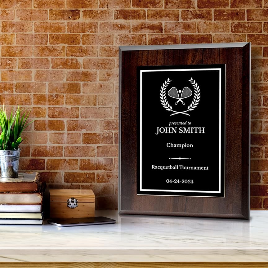 Racquetball Customizable Wooden Award Plaque | Easel Mount Option | Achievement and Recognition Personalizable Plaques | Sports Award