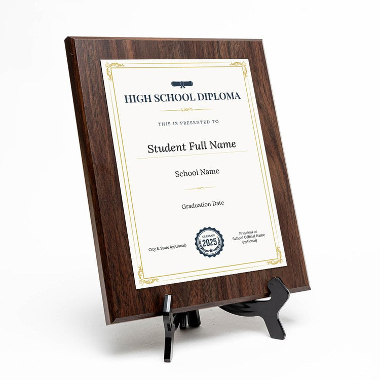 High School Diploma Replica (Wooden) Wall Plaque With Easel Acrylic Stand | Certificates & Achievements Personalized Wall Prints (Plaques)