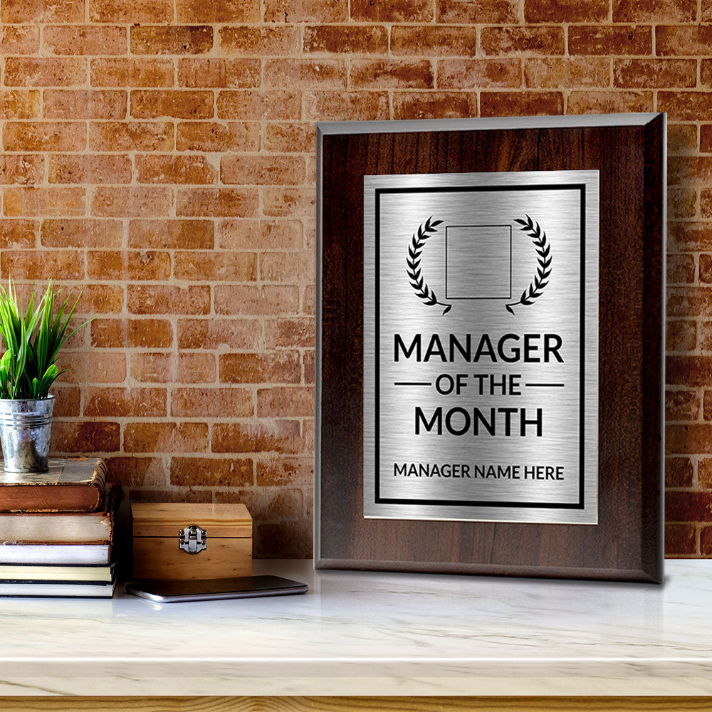 Manager of the Month Award Personalized (Wooden) Wall Plaque With Easel Acrylic Stand | Workplace Recognition Ceremonies Award Plaques