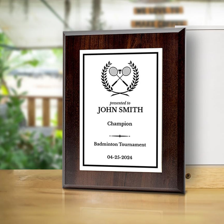 Badminton Customizable Wooden Award Plaque | Easel Mount Option | Achievement and Recognition Personalizable Plaques | Sports Award