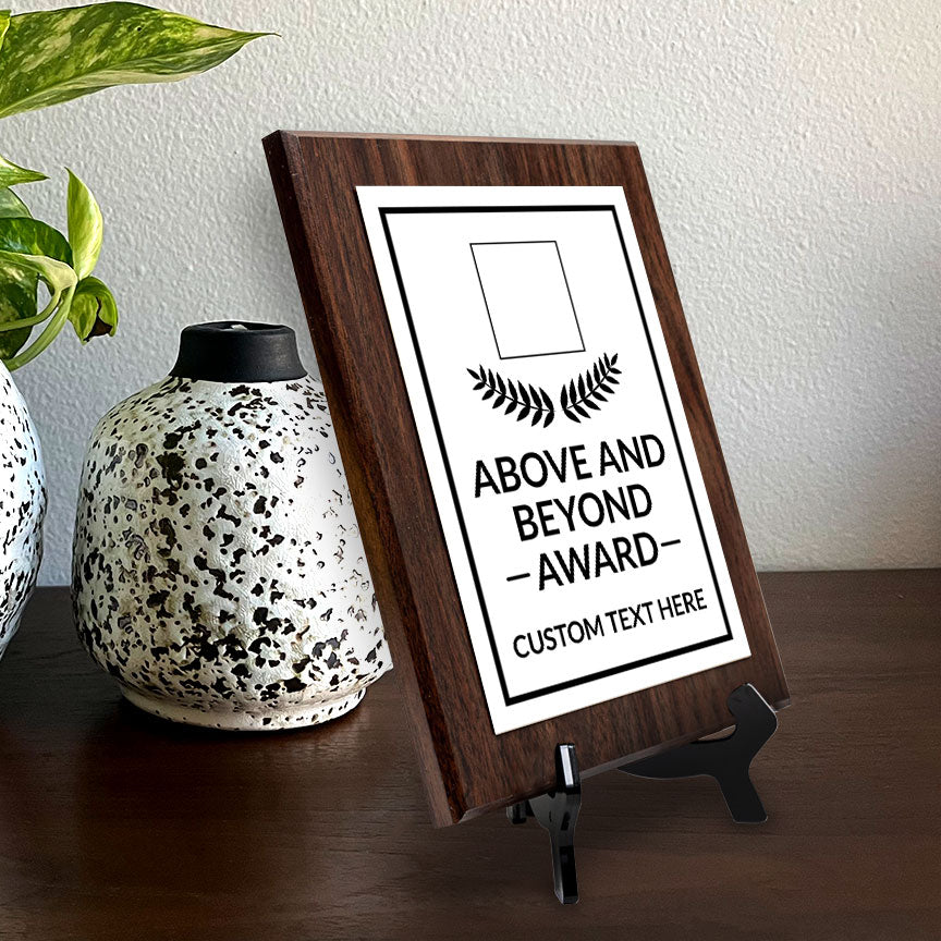 Above and Beyond Award Personalized (Wooden) Wall Plaque With Easel Acrylic Stand | Workplace Recognition Ceremonies Award Plaques