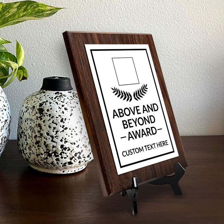Above and Beyond Award Personalized (Wooden) Wall Plaque With Easel Acrylic Stand | Workplace Recognition Ceremonies Award Plaques