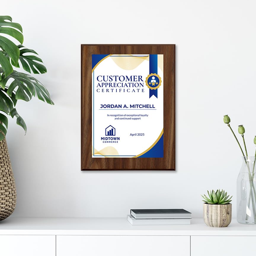 Customer Appreciation Certificate (Wooden) Wall Plaque With Easel Acrylic Stand | Certificates & Achievements Personalized Wall Prints (Plaques)