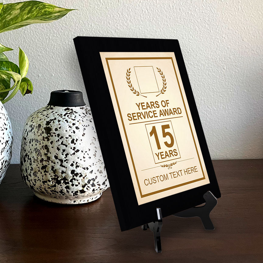Years of Service Award Plaque — 15 Years Award Personalized (Black) Wall Plaque With Easel Acrylic Stand | Workplace Recognition Ceremonies Award Plaques