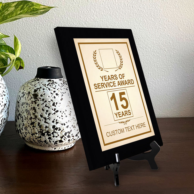 Years of Service Award Plaque — 15 Years Award Personalized (Black) Wall Plaque With Easel Acrylic Stand | Workplace Recognition Ceremonies Award Plaques