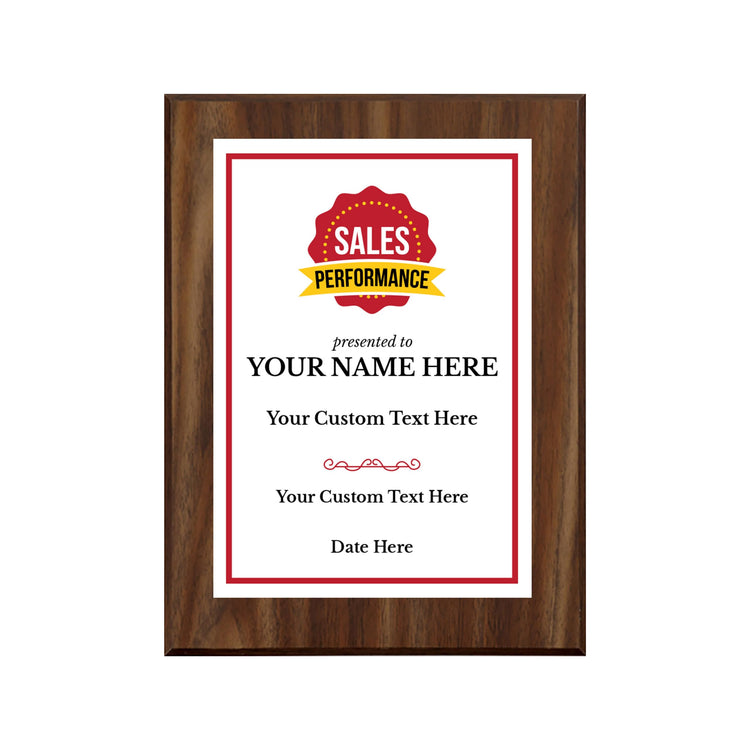 Sales Performance Customizable Award Plaque | Easel Mount Option | Achievement and Recognition Personalizable Plaques