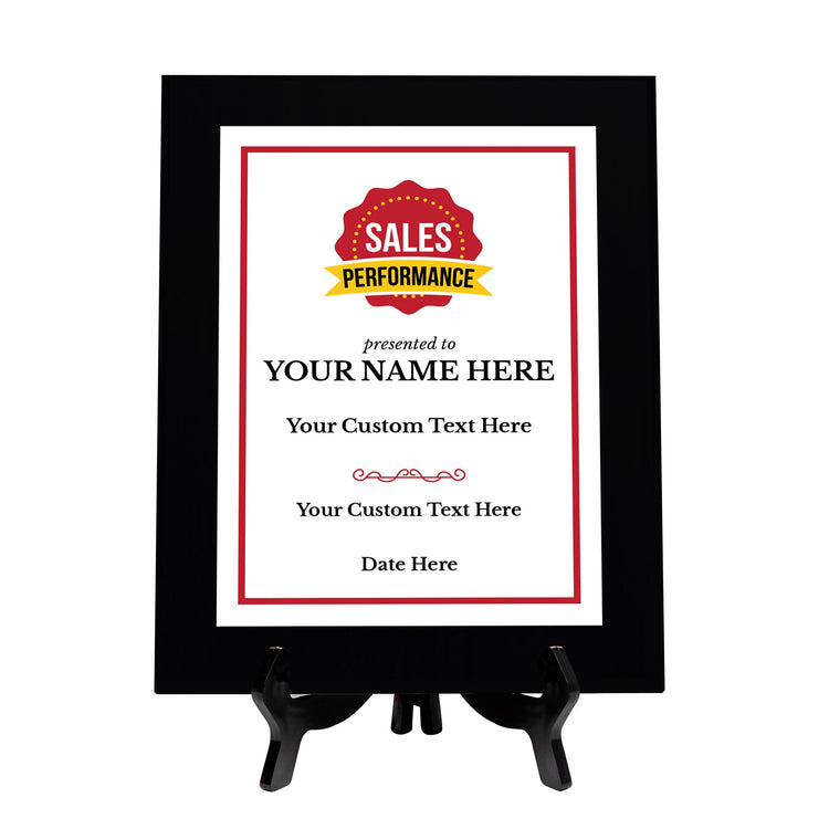 Sales Performance Customizable Black Frame Award Plaque | Easel Mount Option | Achievement and Recognition Personalizable Plaques