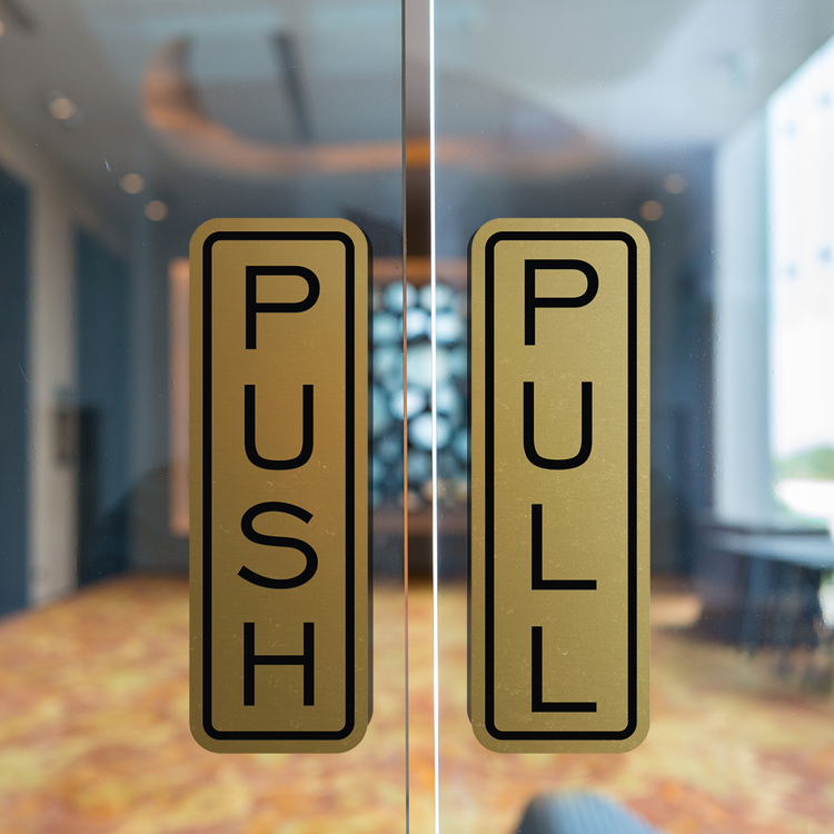 Signs ByLITA Classic Vertical Push Pull Self-Adhesive Door Sign for Businesses, Shops, Restaurants, Hotels and more (3 Pack) Wall or Door Sign