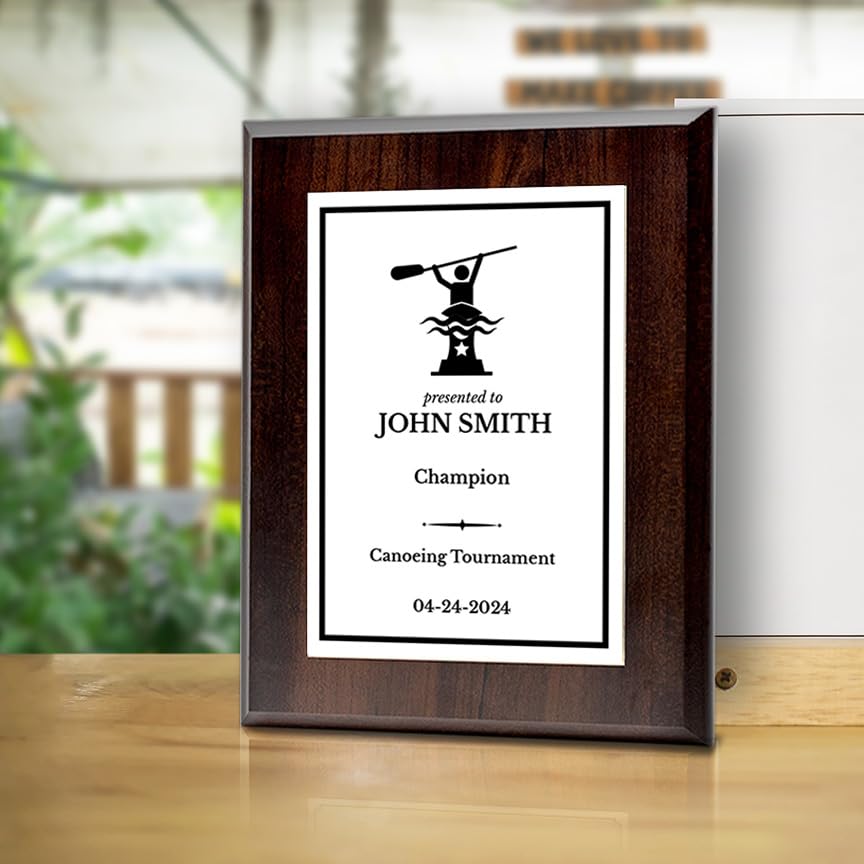 Canoeing Customizable Wooden Award Plaque | Easel Mount Option | Achievement and Recognition Personalizable Plaques | Sports Award