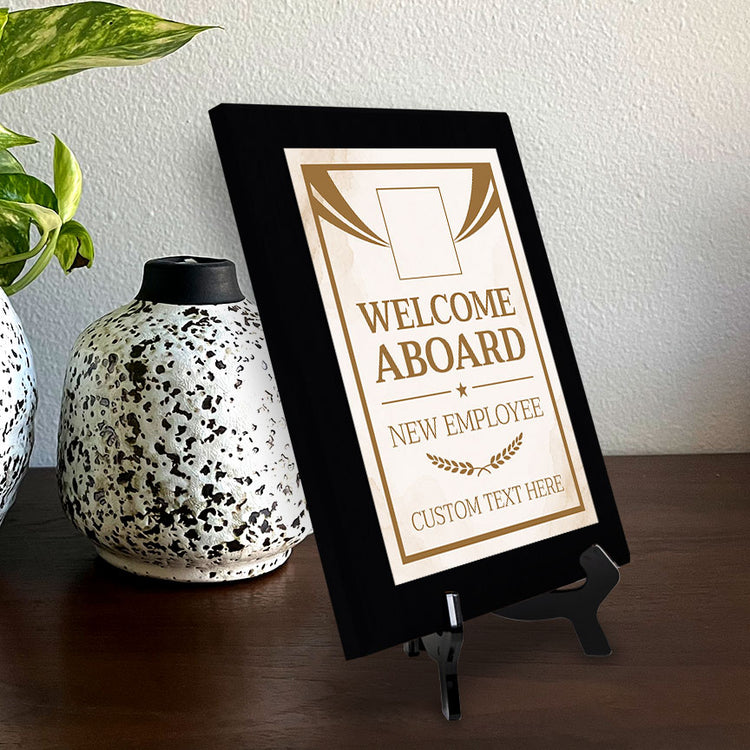 Welcome Aboard — New Employee Award Personalized (Black) Wall Plaque With Easel Acrylic Stand | Workplace Recognition Ceremonies Award Plaques