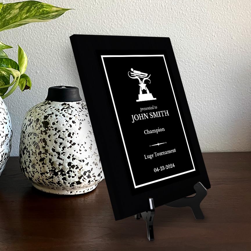 Luge Customizable Black Frame Wooden Award Plaque | Easel Mount Option | Achievement and Recognition Personalizable Plaques | Sports Award