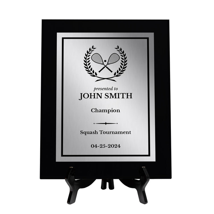Squash Customizable Black Frame Wooden Award Plaque | Easel Mount Option | Achievement and Recognition Personalizable Plaques | Sports Award