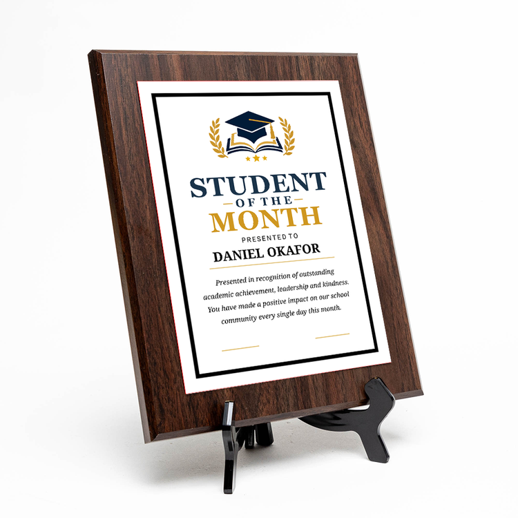Student of the Month' Award Personalized Wall Plaque With Easel Acrylic Stand | Education Recognition School Award Plaques