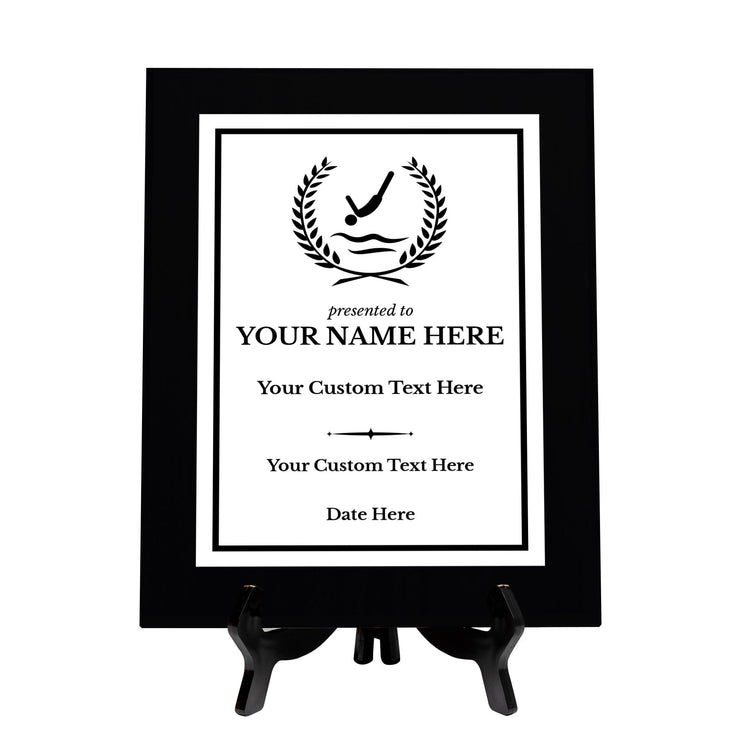 Diving Customizable Black Frame Wooden Award Plaque | Easel Mount Option | Achievement and Recognition Personalizable Plaques | Sports Award