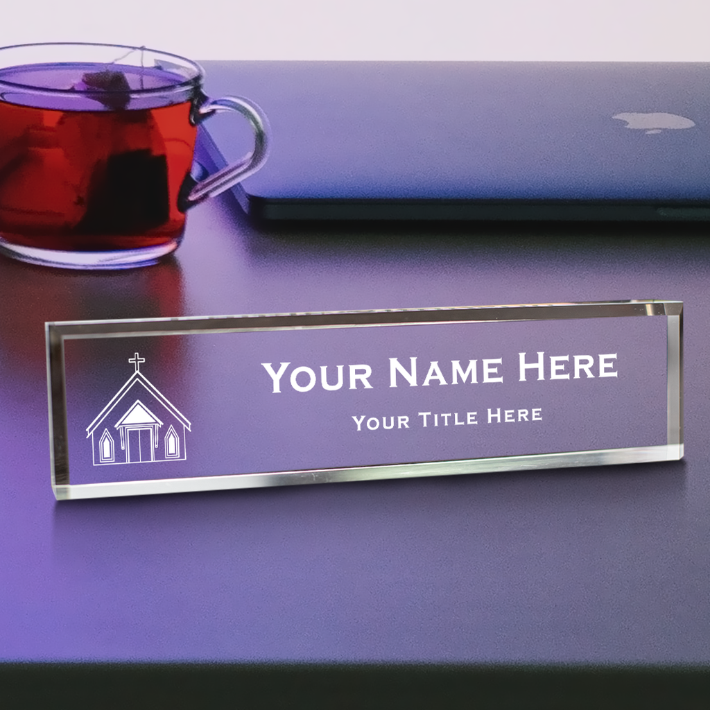 Church Themed, Church Building, Personalized Acrylic Desk Sign (2 x 10 ...