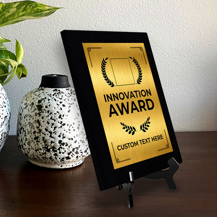 Innovation Award Award Personalized (Black) Wall Plaque With Easel Acrylic Stand | Workplace Recognition Ceremonies Award Plaques
